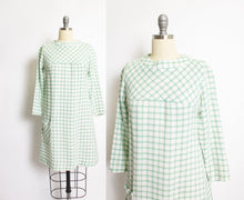 Load image into Gallery viewer, 1960s Dress Linen Green Beige Windowpane Plaid S