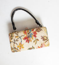 Load image into Gallery viewer, Vintage 1960s Box Purse Needlepoint Floral Carpet Hand Bag 60s