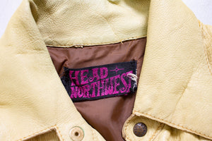 1970s Leather Jacket Heavy Shirt Beige Medium