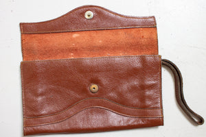 1970s Wristlet Clutch Purse Brown Leather Boho Bag