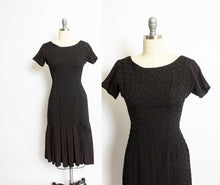 Load image into Gallery viewer, 1950s Dress Black Rayon Crepe Embroidered S