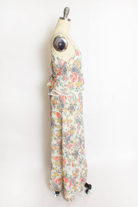 Vintage 1970s Dress Paisley Floral Cotton Full Length Maxi Boho Small