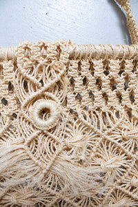 Vintage 1970s Tote Bag Macrame Crochet Hippie Boho Purse 70s