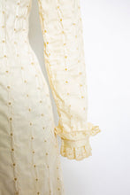 Load image into Gallery viewer, 1970s Dress Beige Ruffle Full Length Eyelet Maxi Gown Small