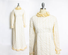 Load image into Gallery viewer, 1970s Dress Beige Ruffle Full Length Eyelet Maxi Gown Small