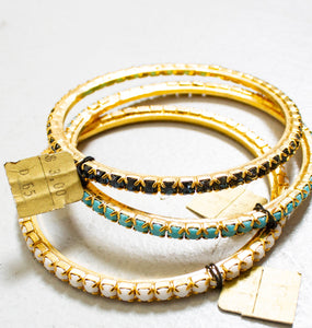 Bangle Bracelet Set RHINSTONE NOS Colored 70s