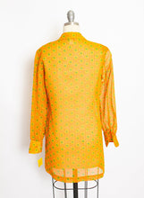 Load image into Gallery viewer, 1970s Dress Semi Sheer Orange Floral Shirtfront Small