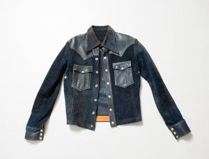 EAST WEST Leather Jacket Blue Suede 1970s XS