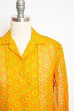 Load image into Gallery viewer, 1970s Dress Semi Sheer Orange Floral Shirtfront Small
