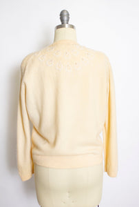 1950s Cardigan CASHMERE Embellished 3D Beaded Sweater M