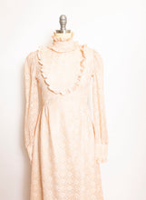 Load image into Gallery viewer, Vintage 1970s Maxi Dress Beige Nude Lace Peasant Prairie 70s Small S