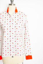 Load image into Gallery viewer, 1950s Shirt Novelty Print French Cafe Button Up Blouse M