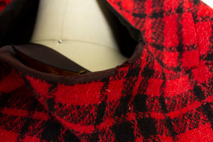 Vintage 1960s Cropped Jacket Red Plaid Wool 60s Medium M