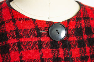 Vintage 1960s Cropped Jacket Red Plaid Wool 60s Medium M