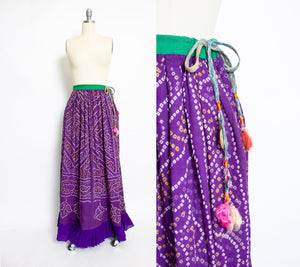 Vintage 1970s INDIAN Cotton Skirt Purple Hand Woven Boho Maxi Small
