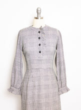 Load image into Gallery viewer, Vintage 1950s Dress Wool Herringbone Ruffle Fitted Day 50s Small