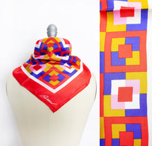 Load image into Gallery viewer, Silk Scarf Burmel DEADSTOCK Japan Geometric Print Red Square