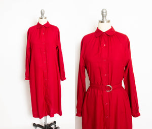 Vintage 1970s Dress Red Cotton Shirt Tent Day 70s Small S