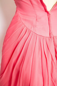 1960s Dress Pink Chiffon Ruched Full Skirt 50s XS