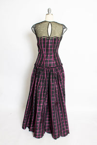 1940s Dress Black Pink Taffeta Illusion Gown 40s Small