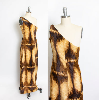 1960s Burlesque Costume Faux Fur Long Dress XS