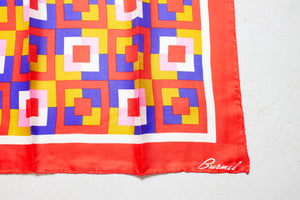 Silk Scarf Burmel DEADSTOCK Japan Geometric Print Red Square