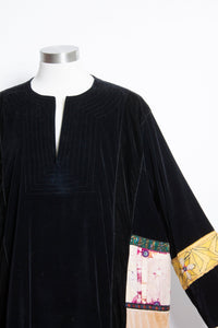 1970s CAFTAN Maxi Dress Velvet Patchwork XL Volup