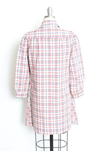 1970s Dress Plaid Cotton Shirtfront XS
