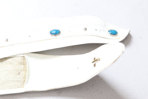 Vintage 1970s Belt Leather White Faux Turquoise Studded Large 80s