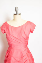 Load image into Gallery viewer, 1960s Dress Pink Chiffon Ruched Full Skirt 50s XS