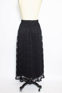 1980s VICTOR COSTA Skirt Black Lace Full Small