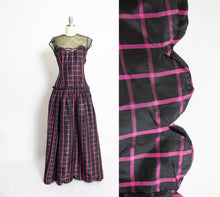 Load image into Gallery viewer, 1940s Dress Black Pink Taffeta Illusion Gown 40s Small