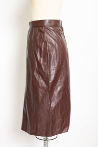 1980s Skirt Brown Leather High Waist XS