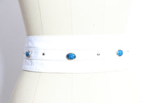 Load image into Gallery viewer, Vintage 1970s Belt Leather White Faux Turquoise Studded Large 80s