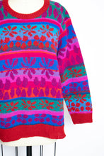 Load image into Gallery viewer, 1990s Sweater Wool Bright Oversized Hand Knit Pull Over L /  M