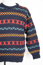 Load image into Gallery viewer, 1990s Wool Sweater Men&#39;s Striped Knit Crewneck Nordstrom Large