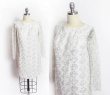 Load image into Gallery viewer, Vintage 60s Dress Silver Lace Mini Mod 1960s Small / XS