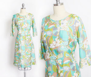 1960s Dress Pastel Floral Silk A-Line Day M