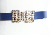 Load image into Gallery viewer, Vintage 1960s Belt Navy Leather Gold Buckle Cinch Waist 60s