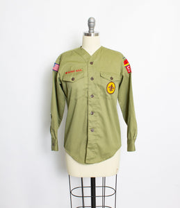 1960s BSA Shirt Boy Scouts Long Sleeve Green Illinois S / M
