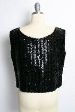 Load image into Gallery viewer, 1960s Sequin Top Black Fitted Sleeveless Blouse Large