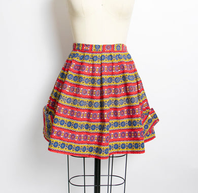 1940s Full Skirt Mini Cotton Pockets Printed Small