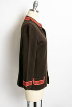 Load image into Gallery viewer, Vintage 1960s Sweater Brown Wool Knit Neon Stripe Cardigan 60s Medium