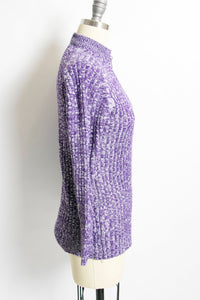 1970s Sweater Knit Purple Heathered Zip Up S