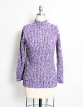 Load image into Gallery viewer, 1970s Sweater Knit Purple Heathered Zip Up S
