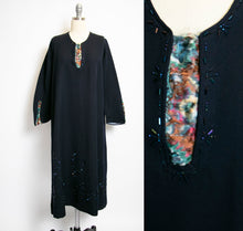 Load image into Gallery viewer, 1920s Day Dress Wool Navy BEADED Flapper Deco M