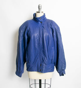 1980s Leather Jacket Cobalt Blue L