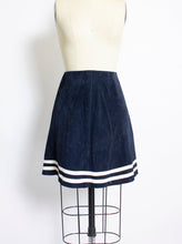 Load image into Gallery viewer, 1960s Skirt Blue Suede Striped Leather Mod Mini 60s Small S