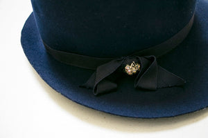 Vintage 1970s Hat Blue Wool Felted Wide Brim 1960s