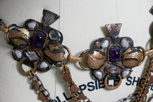 1980s Belt Handmade Embellished Chain Dangle Tiered